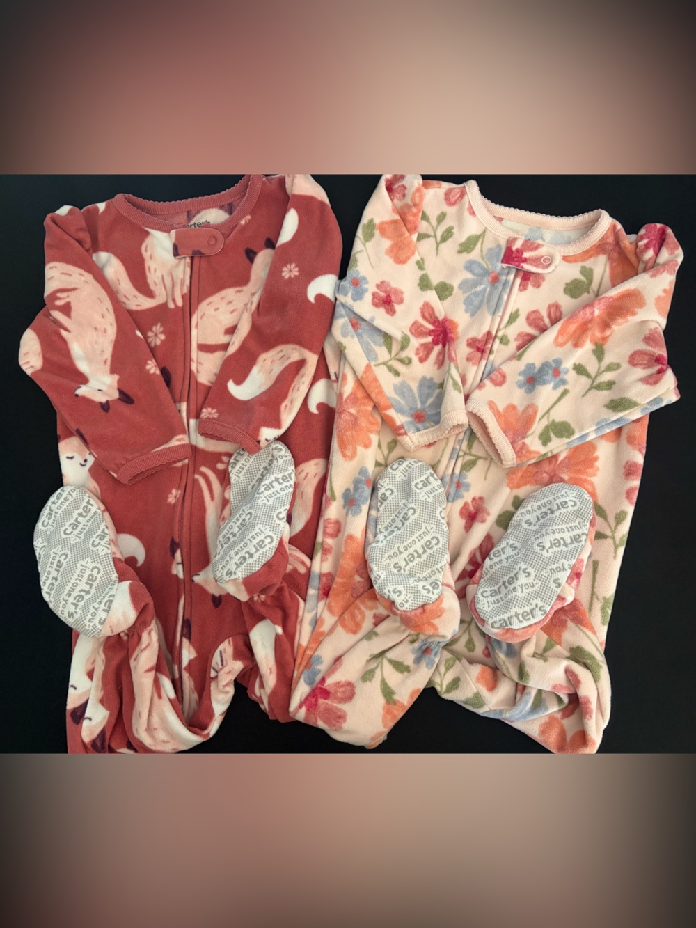 Carter's Girls Fleece Footed Sleep Sacks - Rust Fox & Pink Floral